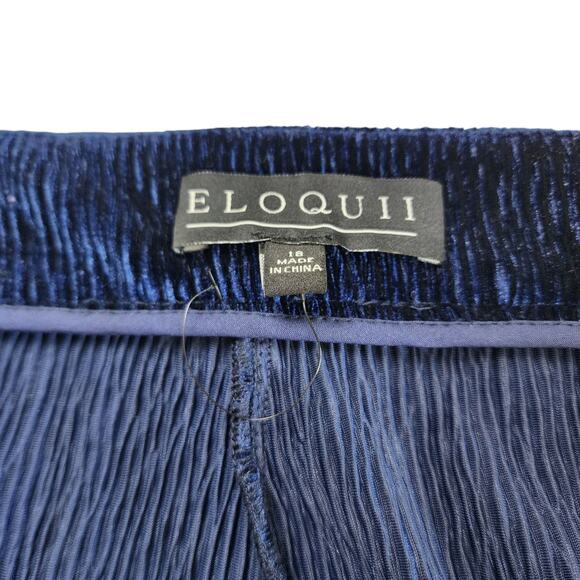 Eloquii Womens Velvet Crinkle Wide Leg Pants Plus Size 18 Blue High Rise Whimsy - Picture 6 of 12